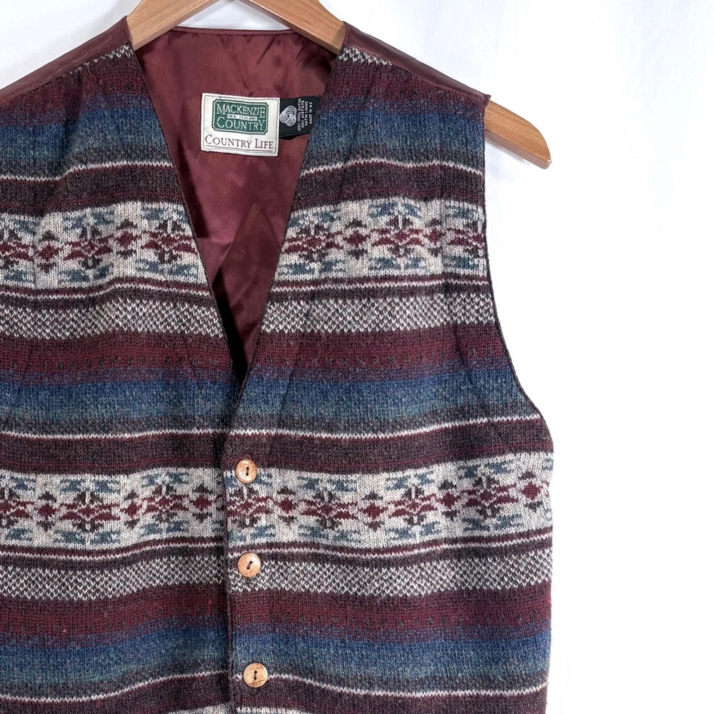 Mackenzie Country Life Vest Multicolor Fair Isle Wool Button Front Size M